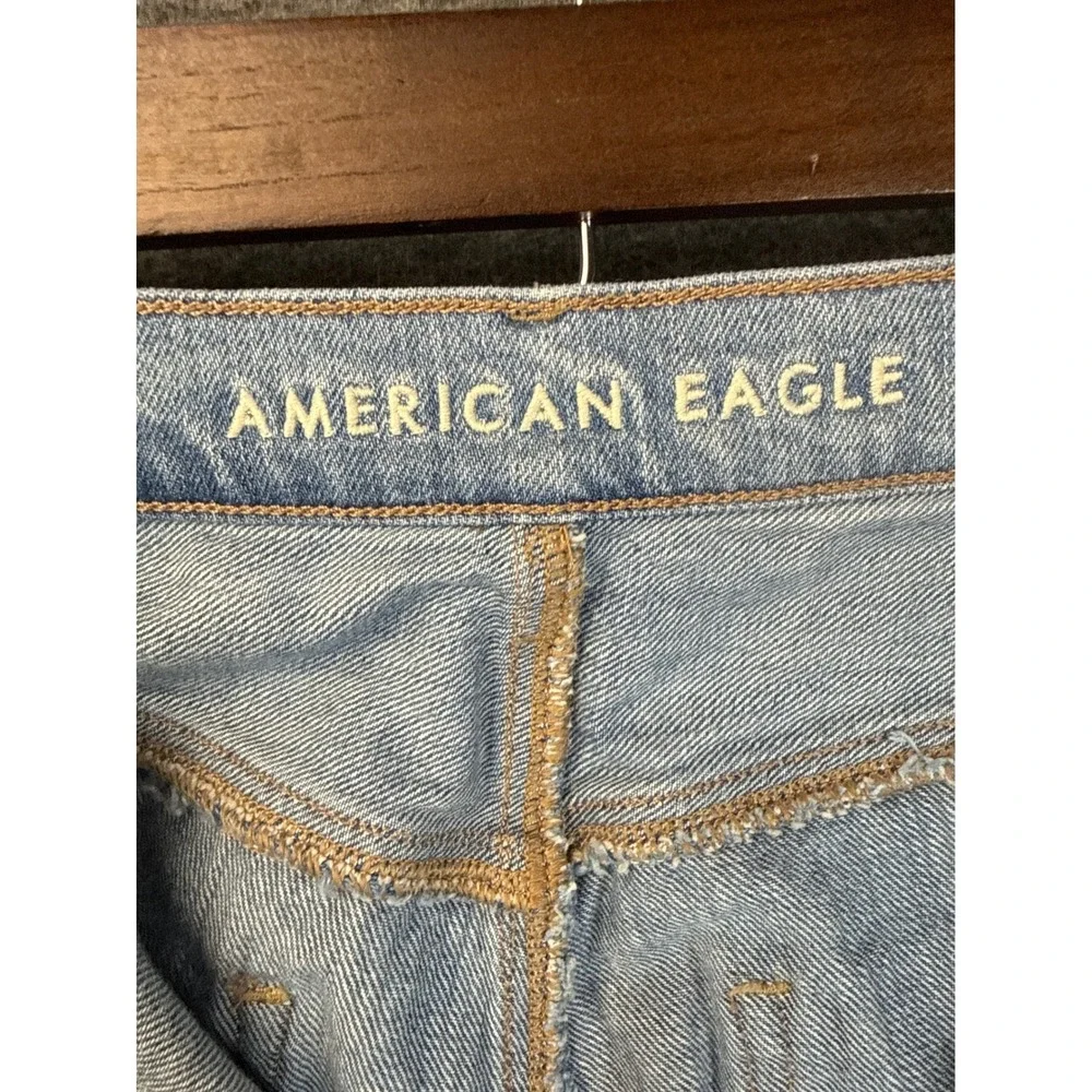 American Eagle Baggy‎ Jean Womens 12 R Light Wash Distressed High Rise Y2K Denim